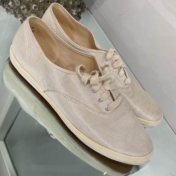 Keds Canvas Crosshatch Snicker in Cream Pearl Silver Sparkle size 10 - Picture 2 of 16